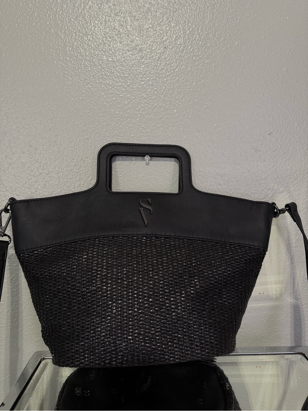 Simply Vera Vera Wang Black Woven Satchel Crossbody Bag